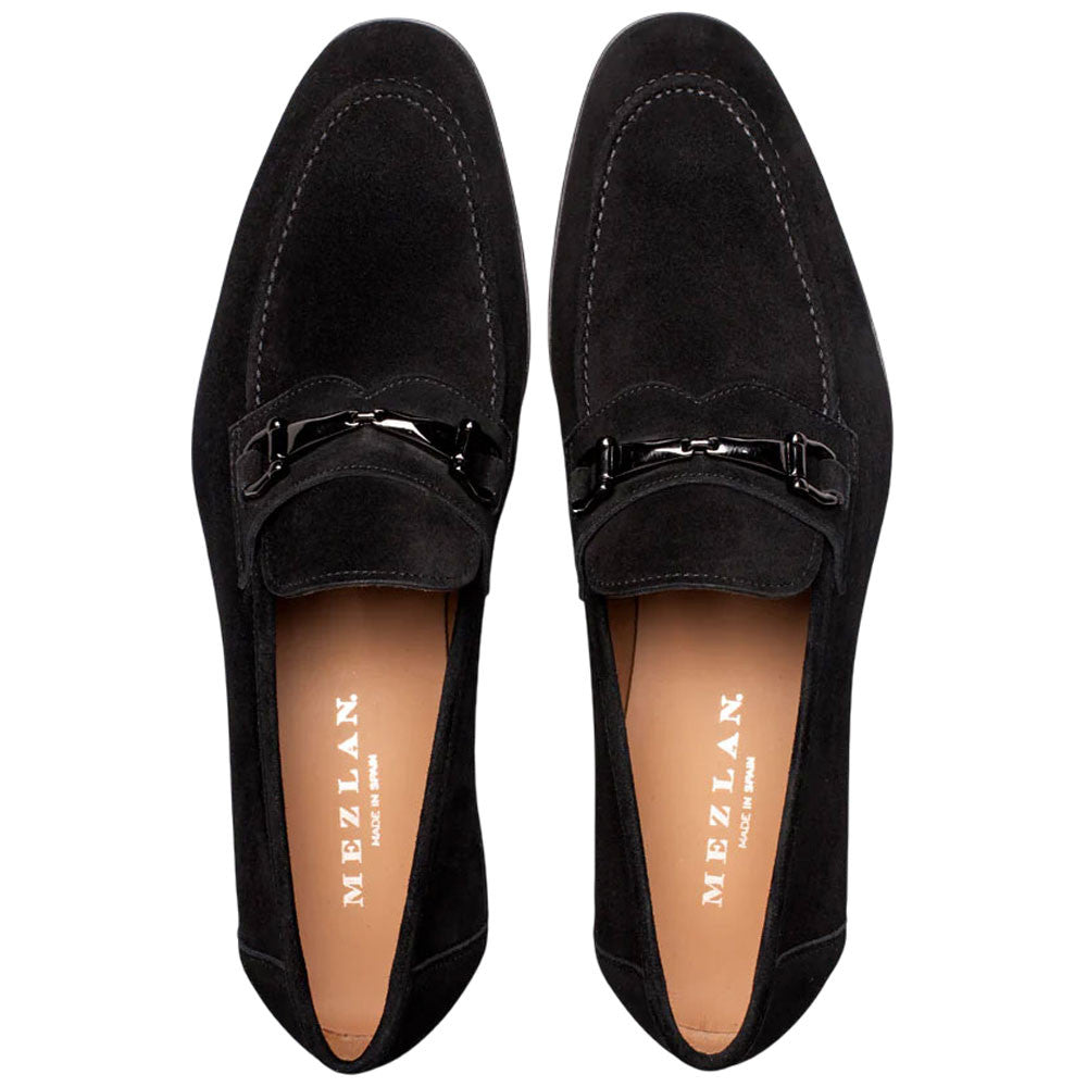 Bracco Burnished Suede Ornament Black Slip On | Mezlan Dress Loafer for Men