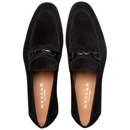 Bracco Burnished Suede Ornament Black Slip On | Mezlan Dress Loafer for Men