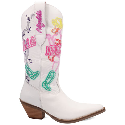 Nashville Nights Leather White with Multi-Color Embroidered Snip Toe Women Boot | Dingo Western Cowgirl Boots