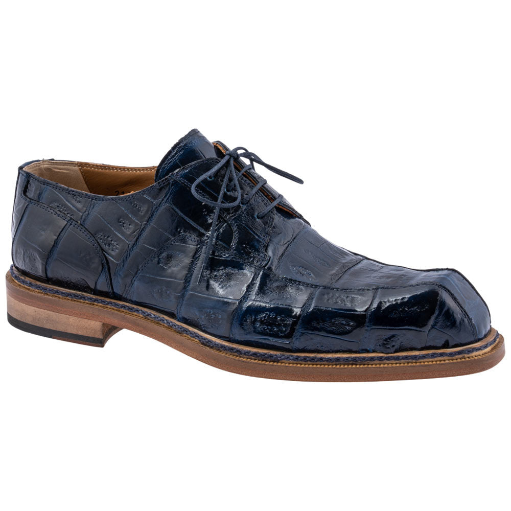 MAURI Shoes Men’s Dome Derby Wonder Blue Baby Crocodile Leather Lace-Up Luxury Dress Shoes