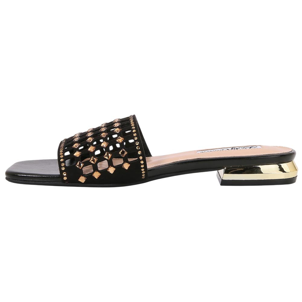 Lady Couture Women's Garden Black Geometric Crystal Flat Slide Sandals
