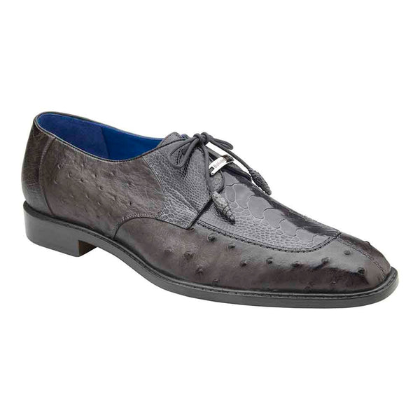 Belvedere Mens' Bolero Genuine Ostrich Moc Toe Gray Loafer Shoes