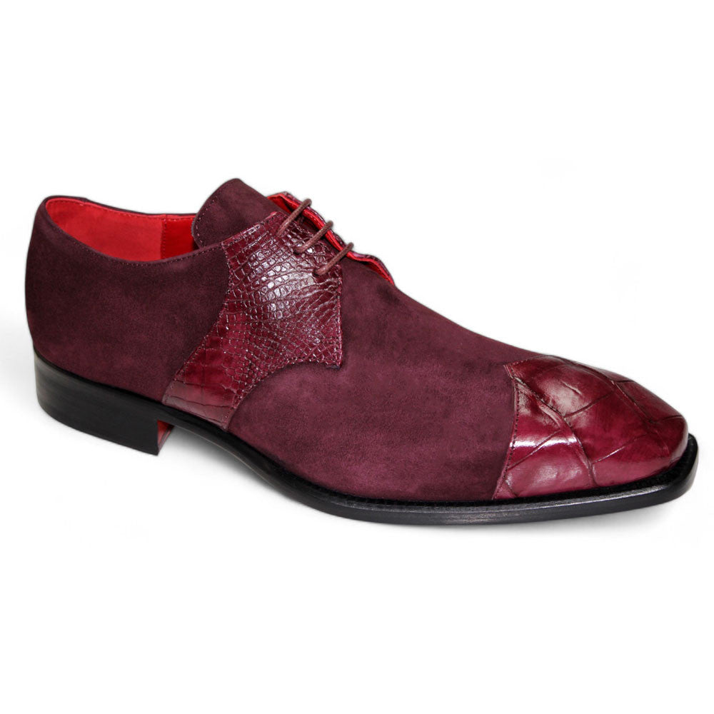 Fennix Landon Men's Burgundy Alligator & Suede Oxfords Shoes