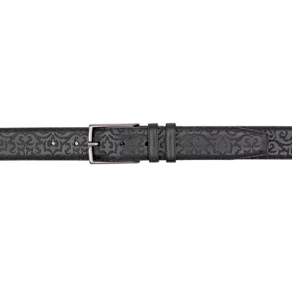 Mezlan Men’s Black Laser Print Calfskin Leather Belt