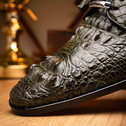 Nilo Fully Wrapped Genuine Nile Crocodile Skin Dress Derby | Marco Di Milano Exotic Dress Shoes in Green