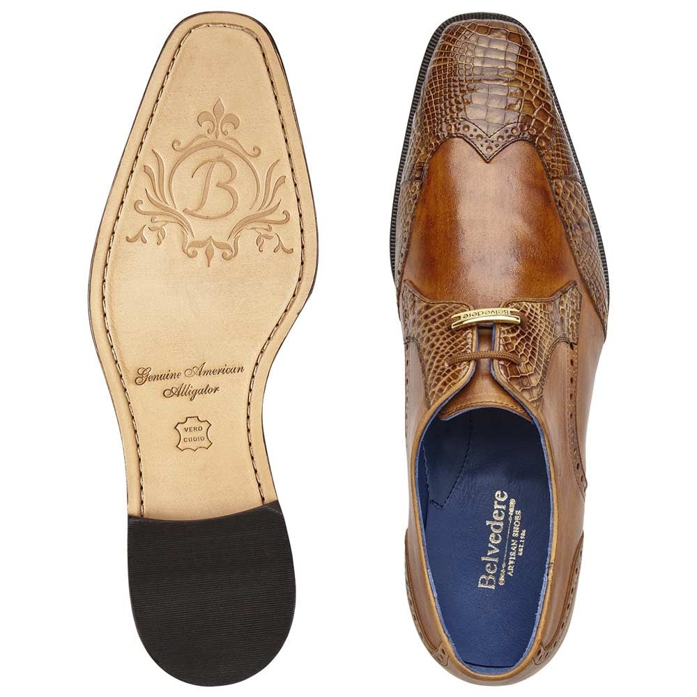 Belvedere Antonio Peanut American Alligator Skin Wingtip Derby (USA Men Size)