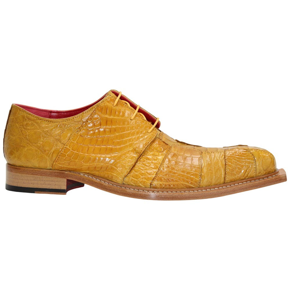 Genuine Alligator & Lizard Skin KINGSTON Yellow Trendy Derby Shoes by Fennix of Italy