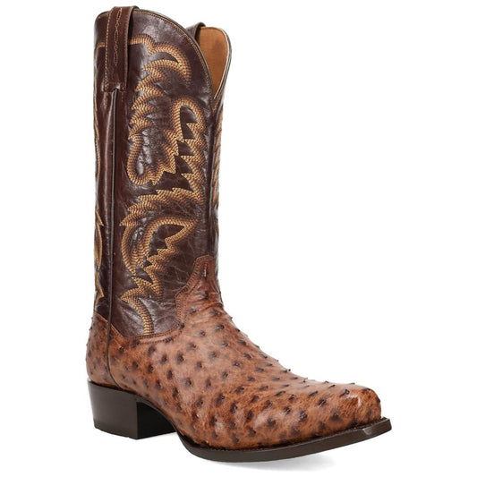 Dan Post Marco Brass Full Quill Ostrich Square Toe Western Cowboy Boots