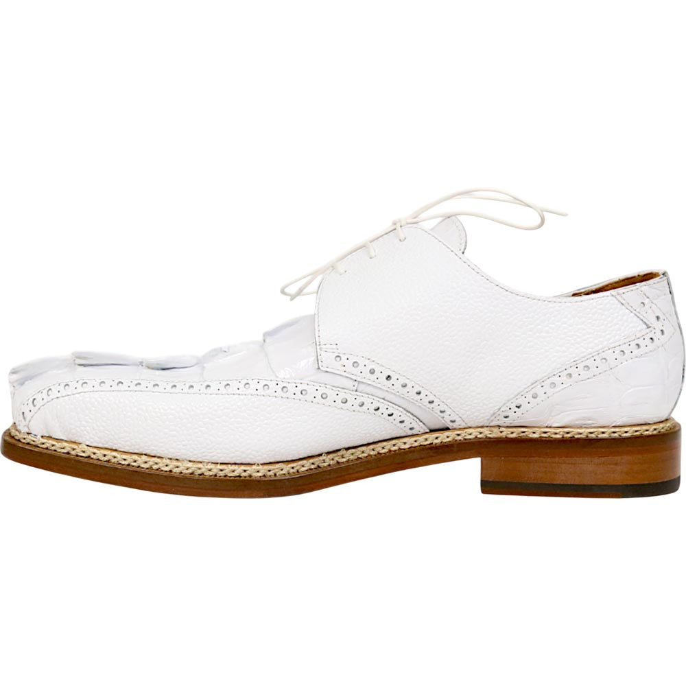 Mauri Don Men's White Exotic Hornback Tail / Pebble Grain Leather Derby Shoes