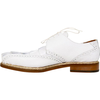 Mauri Don Men's White Exotic Hornback Tail / Pebble Grain Leather Derby Shoes