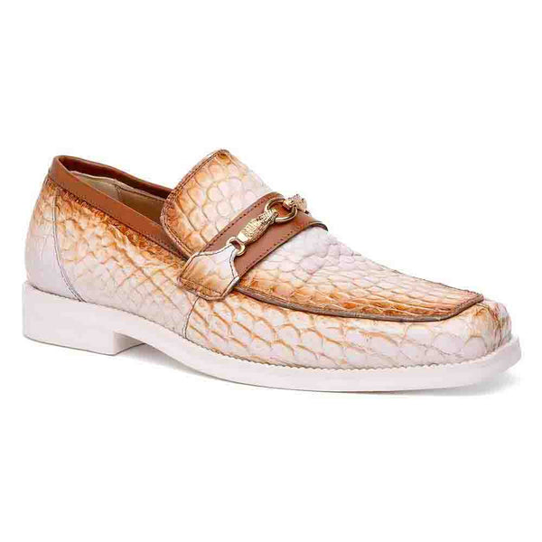 Mauri Men's Debonair White/Cognac Alligator and Nappa Slip-On Loafer Dress Shoes