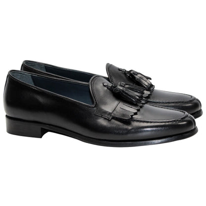 DUCA Adam Men's Black Italian Leather Kiltie Tassel Loafers
