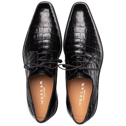Mezlan Riverside Crocodile Skin Cap Toe Black Derby Lace Up Shoes