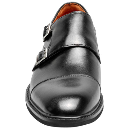 Stacy Adams Boswell Cap Toe Black Leather Double Monk Strap Dress Shoes for Men