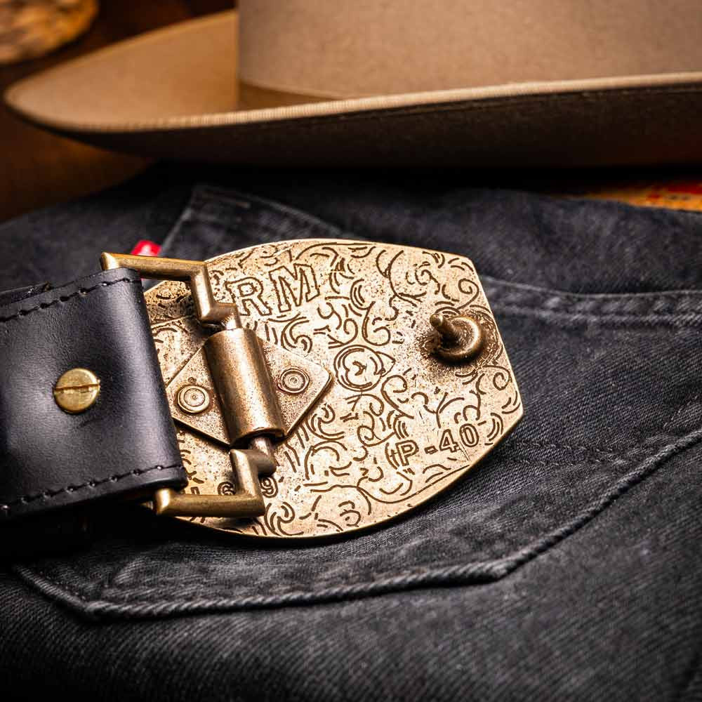 Montana Genuine Caiman Crocodile Skin Belt in Black with Antique Western Buckle | Marco Di Milano Exotic Belt