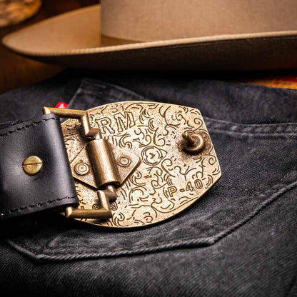 Montana Genuine Caiman Crocodile Skin Belt in Black with Antique Western Buckle | Marco Di Milano Exotic Belt