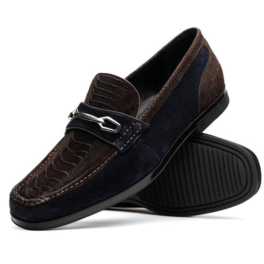 Marco Di Milano Hugo Ostrich Brown/Navy Sueded Bit Loafers