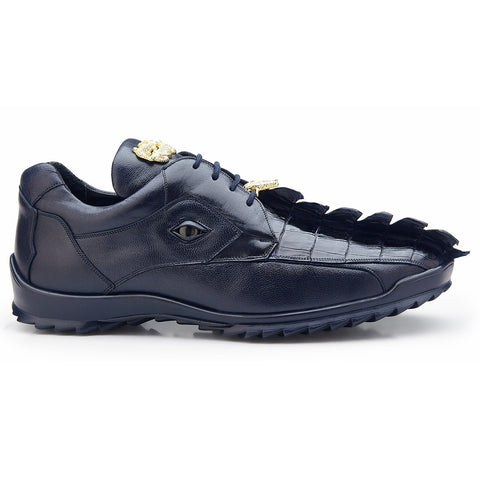 Belvedere Vasco Men's Blue Hornback Crocodile & Soft Calf Sneaker