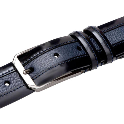 Mezlan Men's Hi-Shine Cordovan & Deerskin Belt in Blue