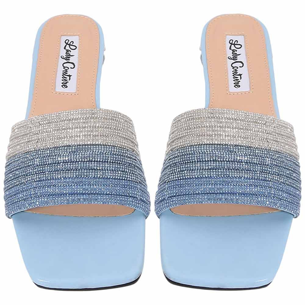 Lady Couture Women's Amazing Blue Multi Metallic Rhinestone Strap Slide Sandals