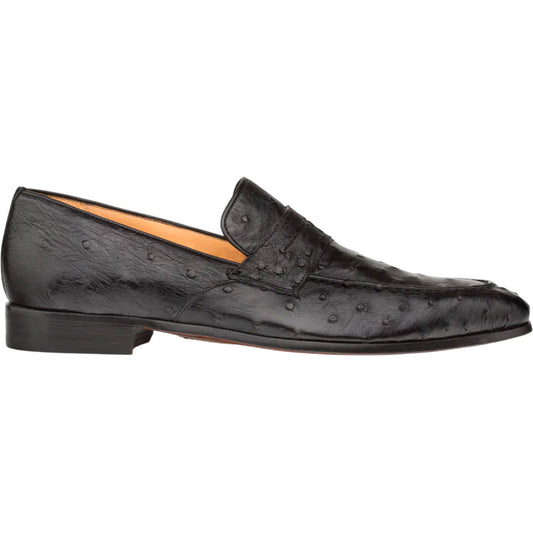 Mezlan Men's Lisbon Ostrich Slip-On Penny Loafer in Black