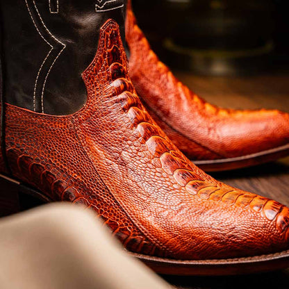 Denver Genuine Ostrich Leg Skin Cognac Cowboy Boot | Marco Di Milano Western Boots