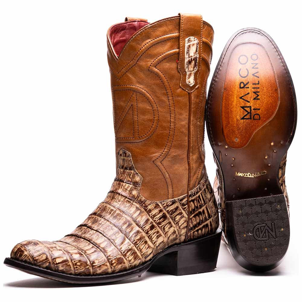 Phoenix Genuine Caiman Belly Skin Stone Orix Cowboy Boot | Marco Di Milano Western Boots
