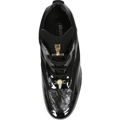 Mauri Breeze Men's Black Exotic Crocodile / Fabric / Patent Leather Casual Sneaker