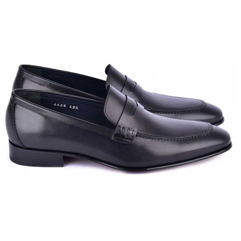 Corrente Black Calf-Skin Leather Penny Mens Loafers