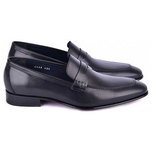 Corrente Black Calf-Skin Leather Penny Mens Loafers