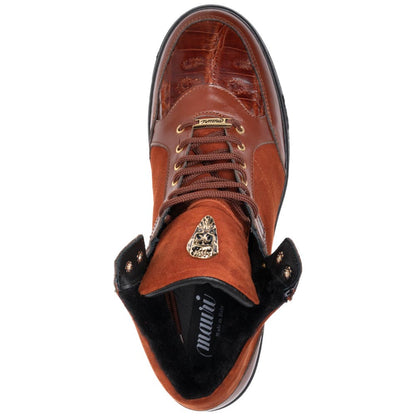 Mauri Men's Baby Crocodile Skin & Suede Leather Red JACKED Sneaker (US Men Size)
