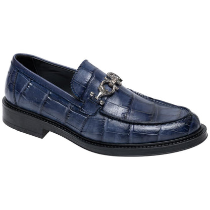 Mauri Men's Alligator Skin Moc Toe Blue CHAPEL Silver Bit Loafers (USA Men Size)