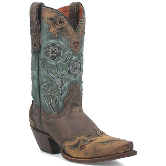 Dan Post Women’s Vintage Bluebird Chocolate & Teal 11” Snip Toe Cowboy Boot