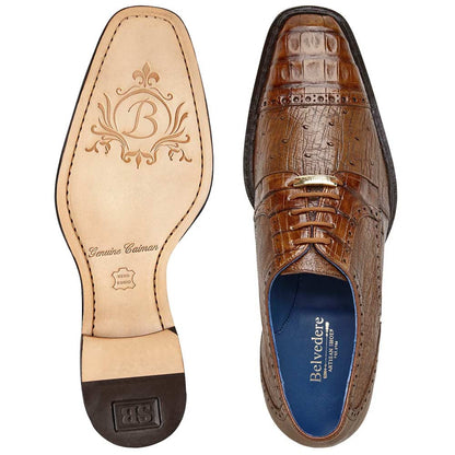 Belvedere Martino Walnut Caiman Crocodile & Ostrich Cap Toe Derby (US Men Size)