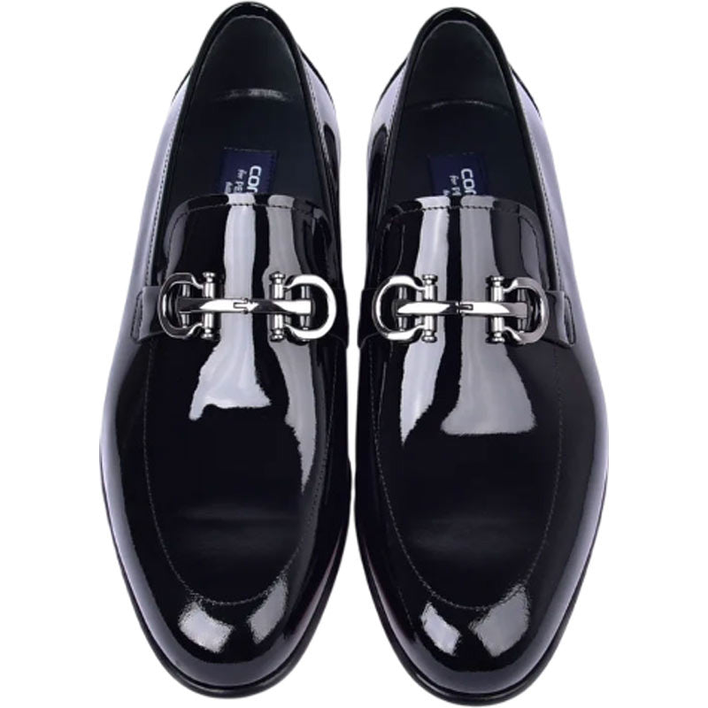 Corrente Men’s Buckled Black Patent Leather Round Toe Buckled Loafer