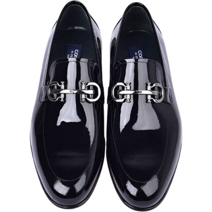 Corrente Men’s Buckled Black Patent Leather Round Toe Buckled Loafer