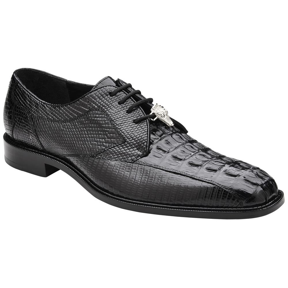 Belvedere Men’s Lusso Genuine Hornback & Lizard Skin Black Lace-Up Derby Dress Shoes