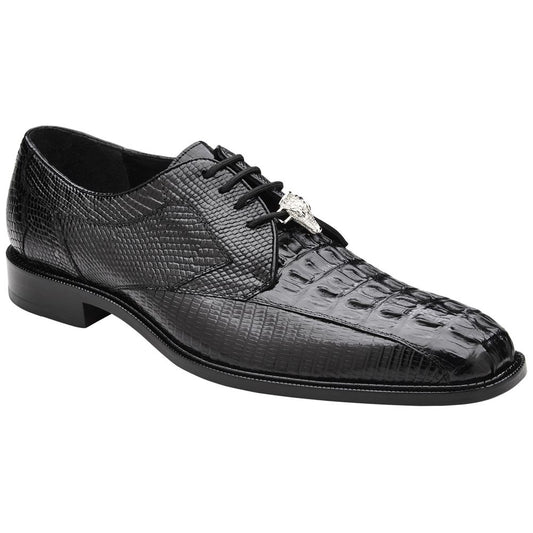 Belvedere Men’s Lusso Genuine Hornback & Lizard Skin Black Lace-Up Derby Dress Shoes