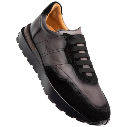 Mezlan Notting Men's Black/Dark Grey Calfskin & Suede Dress Sneaker - Handmade in Spain