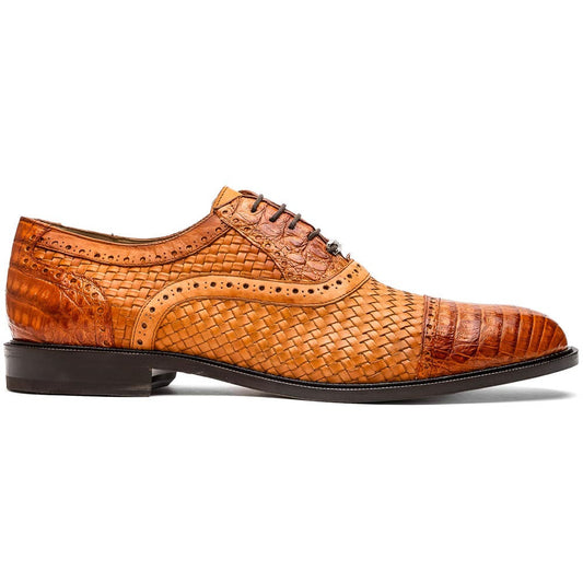 John Brandy Men's Woven calfskin Genuine Caiman Crocodile Cap Toe Oxford | Marco Di Milano