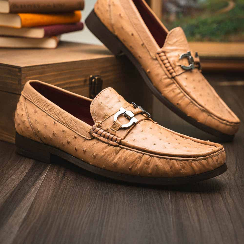 Ferrioni Orix Men’s Genuine Ostrich Moc Toe Bit Loafers | Marco Di Milano
