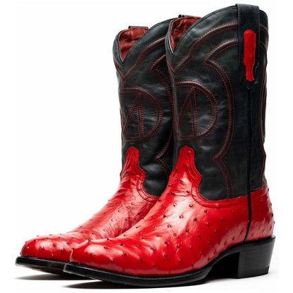 Savannah Genuine Full Quill Ostrich Skin Cowboy Red Boot | Marco Di Milano Western Boots