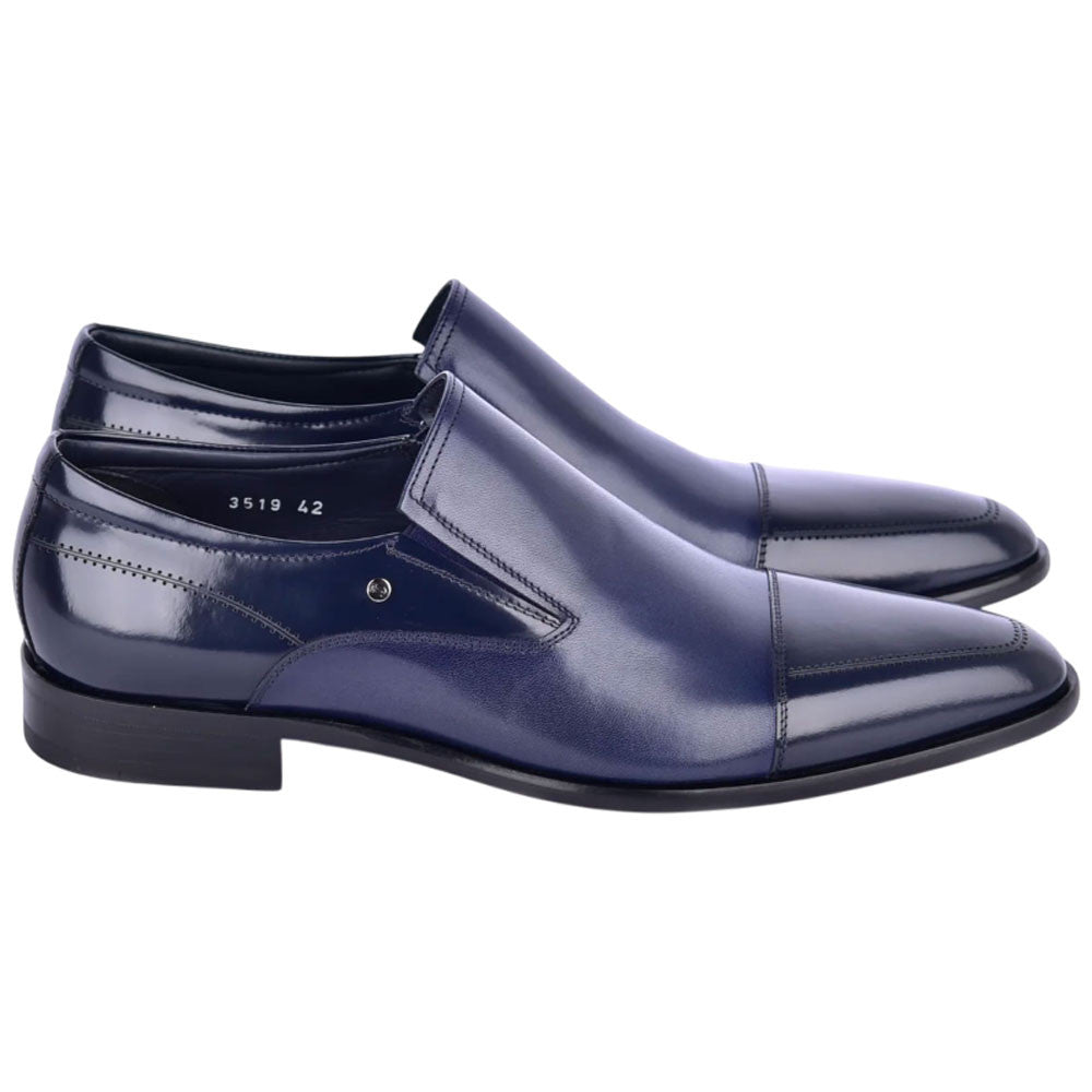 Corrente Men’s Deer and Calfskin Navy Cap Toe Leather Sole Loafer