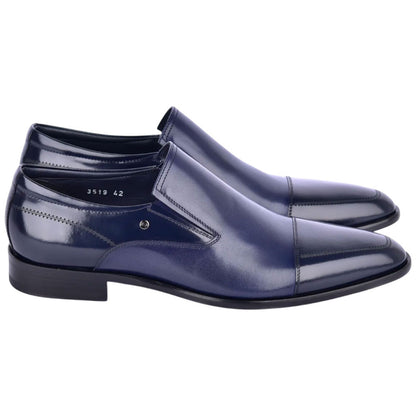 Corrente Men’s Deer and Calfskin Navy Cap Toe Leather Sole Loafer