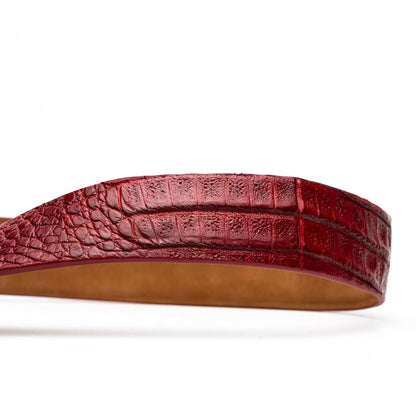 Riccardo Genuine Exotic Caiman Fuscus-Belly Red Belt with a Chrome Buckle | Marco Di Milano Exotic Belt