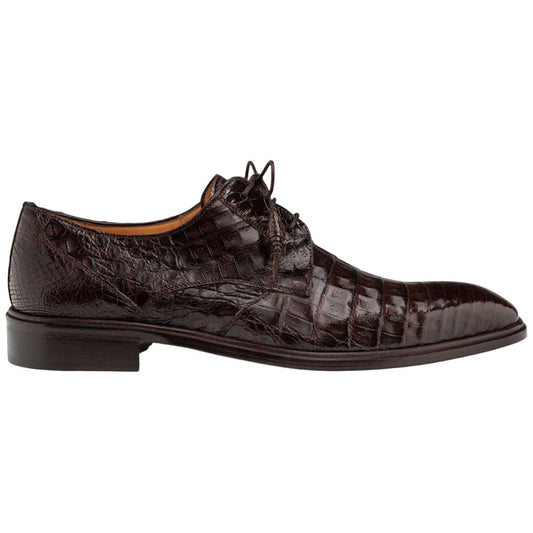 Mezlan Riverside Crocodile Skin Cap Toe Brown Derby Lace Up Shoes
