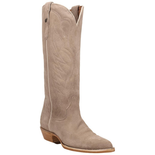 Dan Post Neon Prairie Women's Taupe Suede Leather Western Boot - 15" Shaft, Narrow J Toe