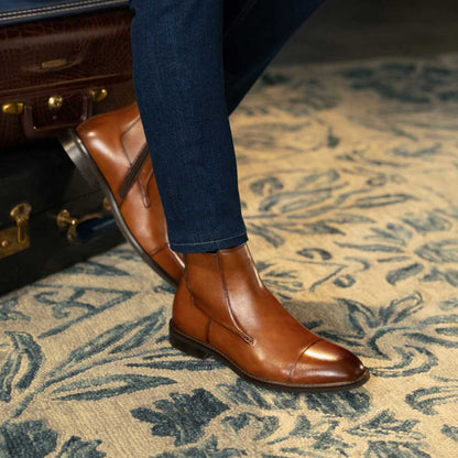Stacy Adams Berkshire Cap Toe Side Zip Boot - Brandy