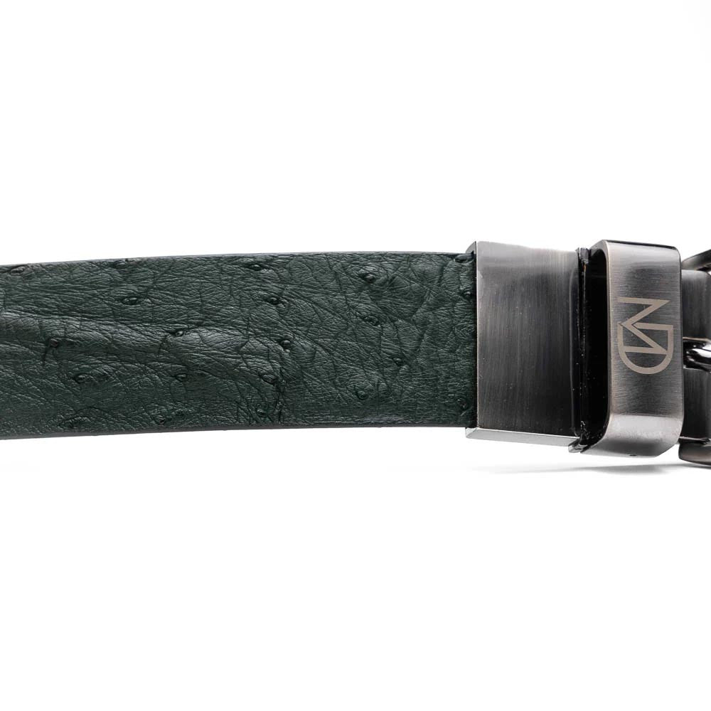 Domenico Men’s Genuine Exotic Ostrich Belts With Brushed Chrome Buckle | Marco Di Milano Exotic Belt in Green