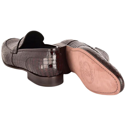 Corrente Men’s Crocodile Embossed Leather Brown Almond Toe Loafer